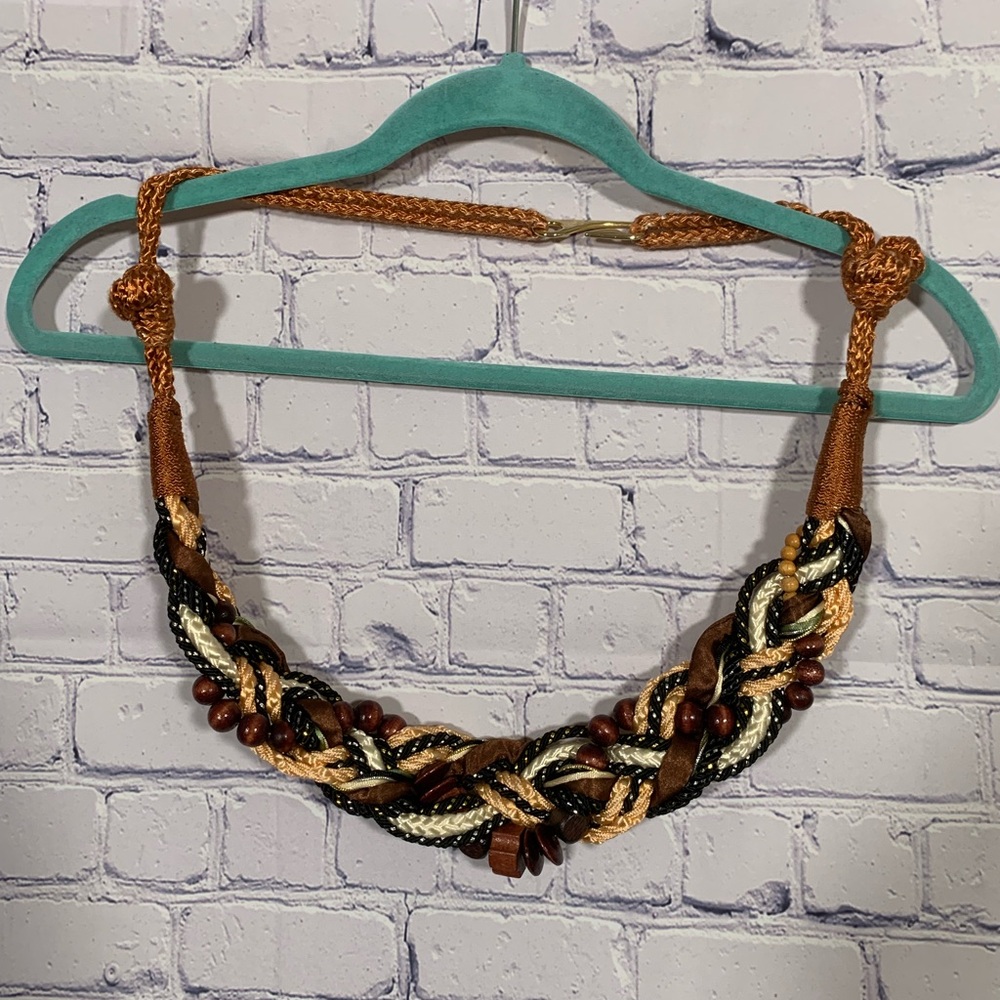 Womens Homemade Braided Bead & Rope Belt Brown Multi Size XL Festival Boho Indie